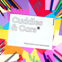 Cuddles & Cars (colouring sheet)